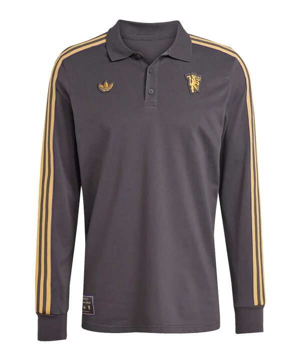 adidas manchester united icon långärmad pikétröja svart