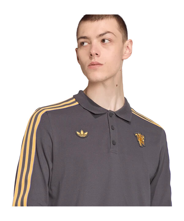 adidas manchester united icon långärmad pikétröja svart