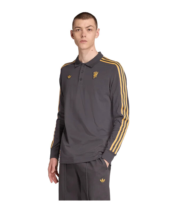 adidas manchester united icon långärmad pikétröja svart
